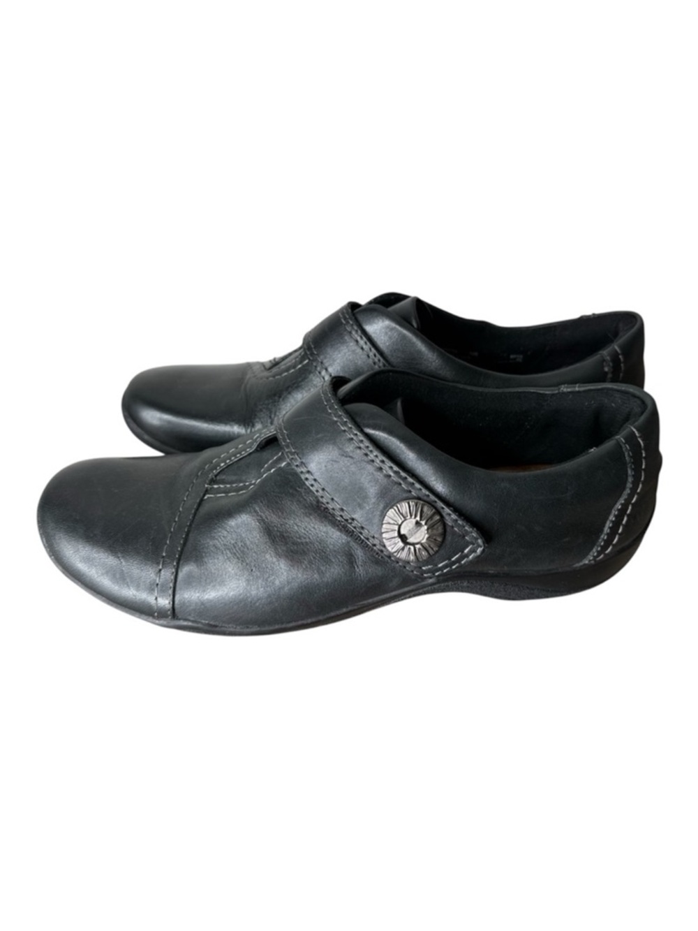 CLARKS ARTISAN Black Tessa Leather Slip On Velcro Comfort Loafer Size 10